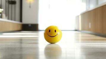 ai generiert ein Gelb lächelnd Ball können fördern ein positiv Arbeit Umfeld. generativ ai foto