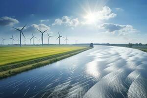 ai generiert Wind, Sonne und Wasser Energie. ai generiert foto