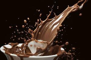 ai generiert Spritzen von Schokolade oder Kakao. generativ ai foto