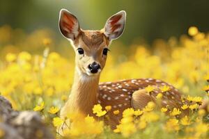 ai generiert weiblich Rogen Hirsch mit schön Blume. ai generiert foto