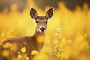 ai generiert weiblich Rogen Hirsch mit schön Blume. ai generiert foto