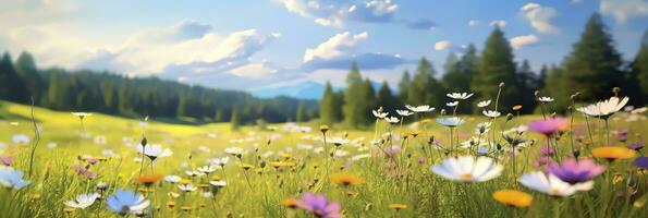 ai generiert idyllisch Wiese auf Sommer. ai generiert foto