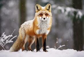 ai generiert rot Fuchs Stehen auf Schnee. ai generiert. foto