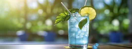 ai generiert Banner mit Blau loguna Cocktail. generativ ai. foto