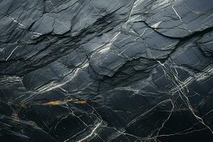 ai generiert schwarz Stein Textur mit Risse. abstrakt natürlich Granit Marmor dunkel grau Felsen Hintergrund mit Kopieren Raum. Grunge modern Oberfläche foto