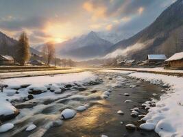 ai generiert szenisch Aussicht von gefroren See gegen Himmel während Winter foto