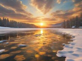 ai generiert szenisch Aussicht von gefroren See gegen Himmel während Winter foto