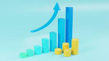 Blau steigend Pfeil und mit Investition Wachstum Handel Aktie. mehrere Vereinbarungen von Münzen. Kryptowährung, Transplantat Leuchter Diagramm, finanziell, Index, bullisch 3d Wiedergabe, foto