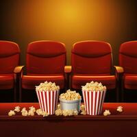 ai generiert Kino Sitze mit Popcorn und trinken foto