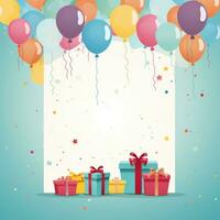 ai generiert ein Spaß und wunderlich Cartoon-Stil Geburtstag Hintergrund Komplett mit Luftballons foto