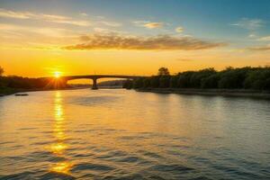 ai generiert golden Stunde Sonnenuntergang auf das See. Profi Foto