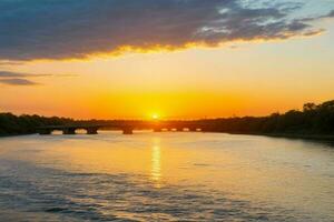 ai generiert golden Stunde Sonnenuntergang auf das See. Profi Foto