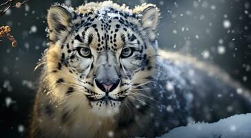 ai generiert Schnee Leopard, Asien Tapeten, foto