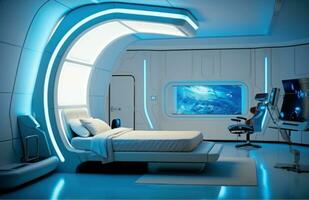 ai generiert Blau Schlafzimmer Design, foto