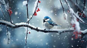 ai generiert Vögel im das Schnee Tapeten, foto