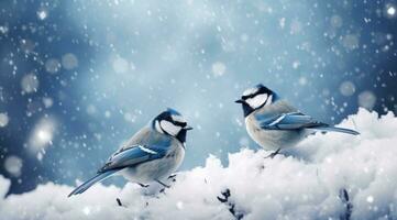 ai generiert Vögel im das Schnee Tapeten, foto