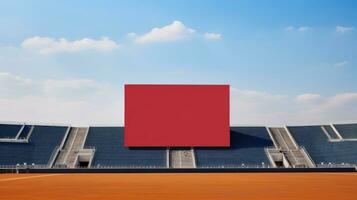 ai generiert Plakatwand Attrappe, Lehrmodell, Simulation mit leer Vorderseite, realistisch auf ein Attrappe, Lehrmodell, Simulation Vorlage im ein Fußball Stadion foto