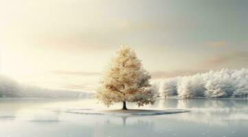 ai generiert ein Weihnachten Baum mit Schnee bedeckt Boden im das Hintergrund, foto