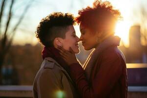 ai generiert lgbt Lesben Paar Liebe Momente Glück.LGBT Beziehung Konzept foto