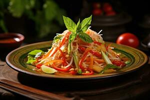 ai generiert ein klassisch thailändisch Gericht so M tum Papaya Salat foto