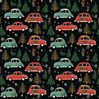 ai generiert ein Weihnachten Muster mit Autos und Bäume, nahtlos Muster Hintergrund foto