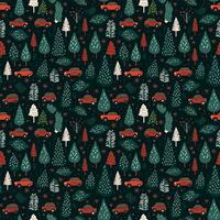 ai generiert ein Weihnachten Muster mit Autos und Bäume, nahtlos Muster Hintergrund foto