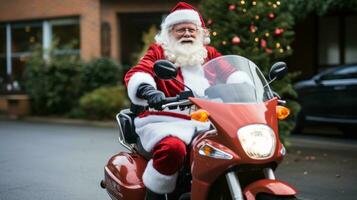 ai generiert Santa auf Motorrad mit groß schlecht. foto