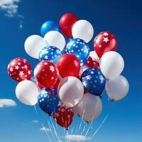 ai generiert Luftballons im patriotisch Farben schwebend gegen ein hell Blau Himmel foto