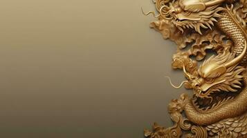 ai generiert minimalistisch Chinesisch Hintergrund mit Gold Drachen und National Ornament groß Copyspace Bereich. foto