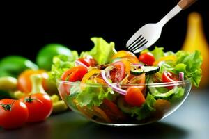 ai generiert gesund Essen frisch Gemüse Salat und Gabel. generativ ai. foto