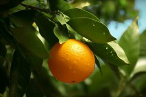 ai generiert frisch Orange Obst auf Baum beim Obstgarten. generativ ai. foto