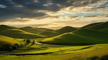 ai generiert Geologie Drumlin Hügel Landschaft foto