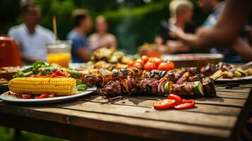 ai generiert Wassermelone Picknick Grill Essen foto