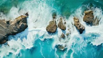 ai generiert Wellen felsig Strand Landschaft foto