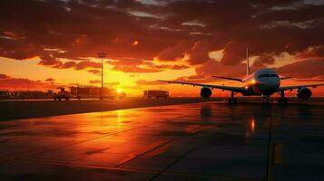 ai generiert Reise Sonnenuntergang Flughafen Hintergrund foto