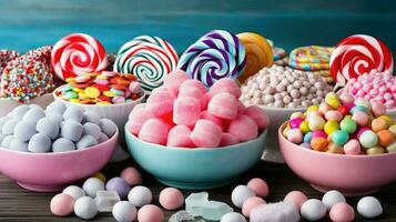 ai generiert Gummis oben Süßigkeiten Essen foto