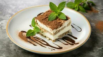 ai generiert Süss Stück Tiramisu Essen foto