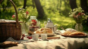 ai generiert heiter Entspannung Picknick Essen foto