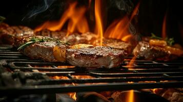 ai generiert brutzeln Feuer Grill Essen foto