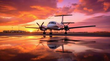 ai generiert Runway Flugzeug Flughafen Hintergrund foto