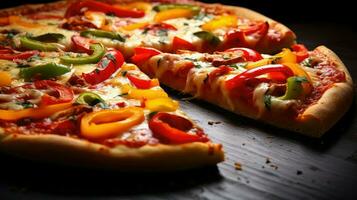 ai generiert Kruste Pfeffer Pizza Essen foto