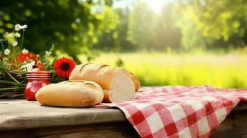 ai generiert Sommer- Decke Picknick Essen foto