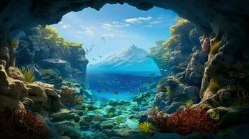 ai generiert unter Wasser U-Boot Schlucht Landschaft foto