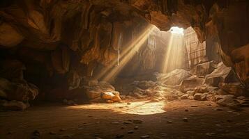 ai generiert Felsbrocken Talus Höhle Landschaft foto