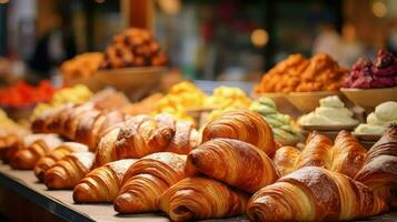 ai generiert Brunch Hintergrund Croissan Essen foto