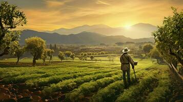 ai generiert Ernte Obstgärten Ackerland Landschaft foto