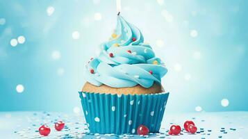 ai generiert Dessert Blau Cupcake Essen foto