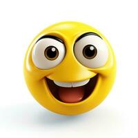 ai generiert Gelb Emoji mit Smiley Gesicht auf Weiß Hintergrund foto