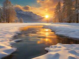 ai generiert szenisch Aussicht von gefroren See gegen Himmel während Winter foto