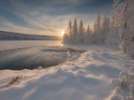 ai generiert szenisch Aussicht von gefroren See gegen Himmel während Winter foto